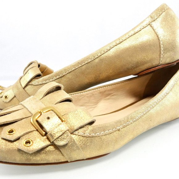NIB $258 KATE SPADE NY GOLD FRINGED OXFORD BALLET FLATS SLIP ON FLAT LOAFERS - Picture 4 of 9